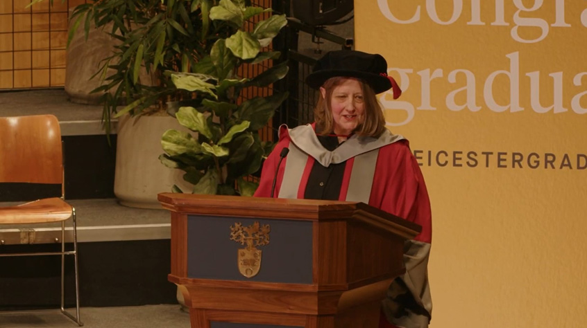 Doctor Rachel Carr OBE receiving an honorary degree at the University of Leicester