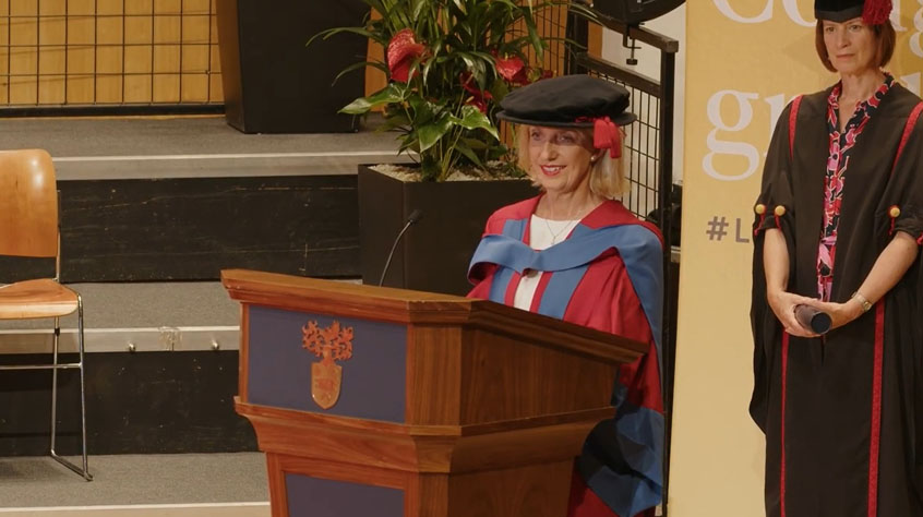 Ffion Davies receiving an honorary degree at the University of Leicester