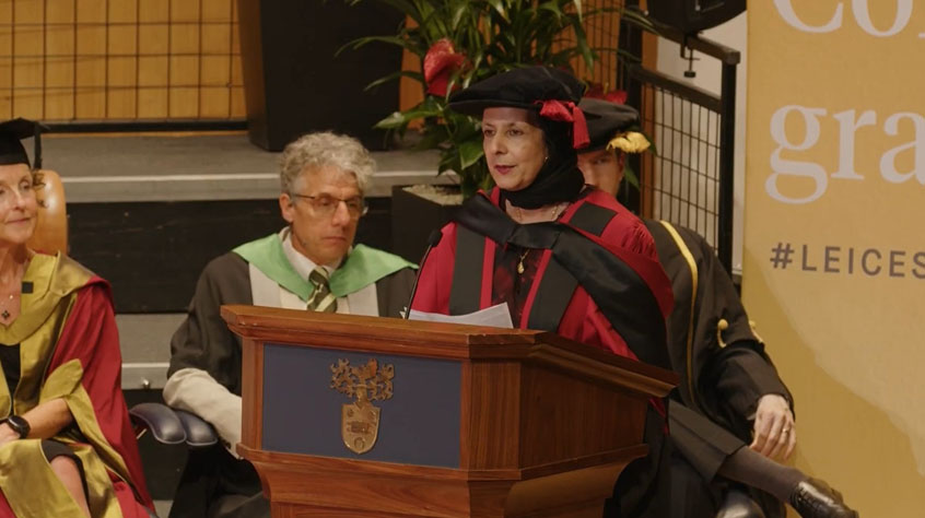 Khudeja Amer Sharif receiving an honorary degree at the University of Leicester
