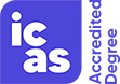 An ICAS logo which is a mixture of lowercase I, C, A and S letters in a horizontal direction and 'Accredited Degree' in a vertical direction
