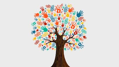 Tree with hand prints for leaves