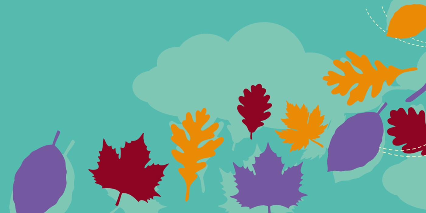 Illustration of leaves on a teal background with the words 'AutumnFest' in the middle of the image.