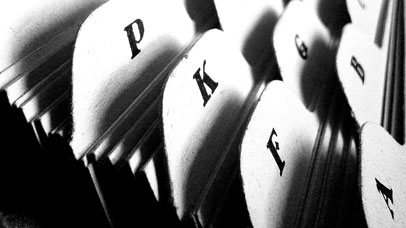 Close up of a card catalogue.