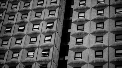 Close up of high rise buildings.
