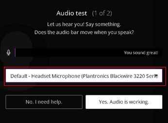 Audio test pop up screen