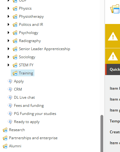 View of the backend of a Content Management System
