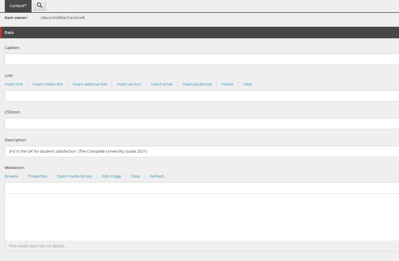 View of the backend of a Content Management System
