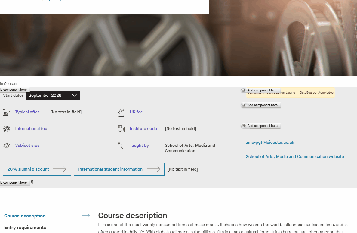 View of the backend of a Content Management System