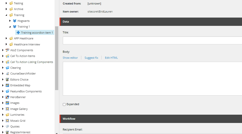 View of the backend of a Content Management System
