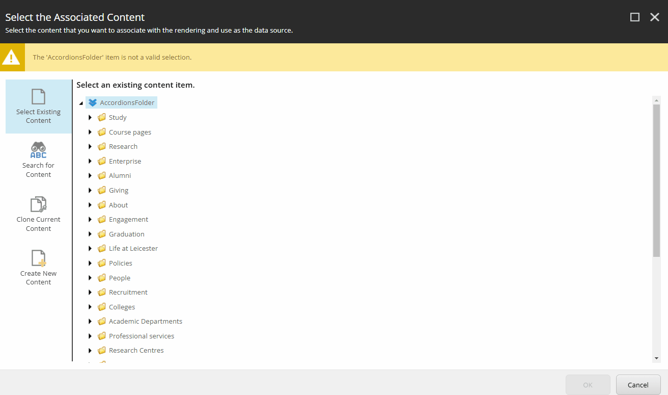 View of the backend of a Content Management System