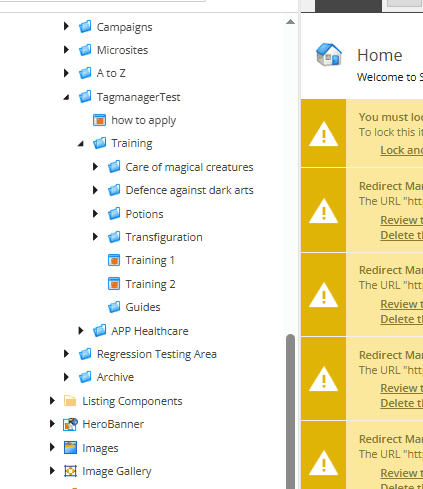 View of the backend of a Content Management System