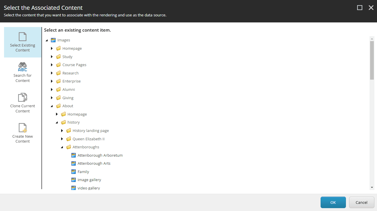 View of the backend of a Content Management System