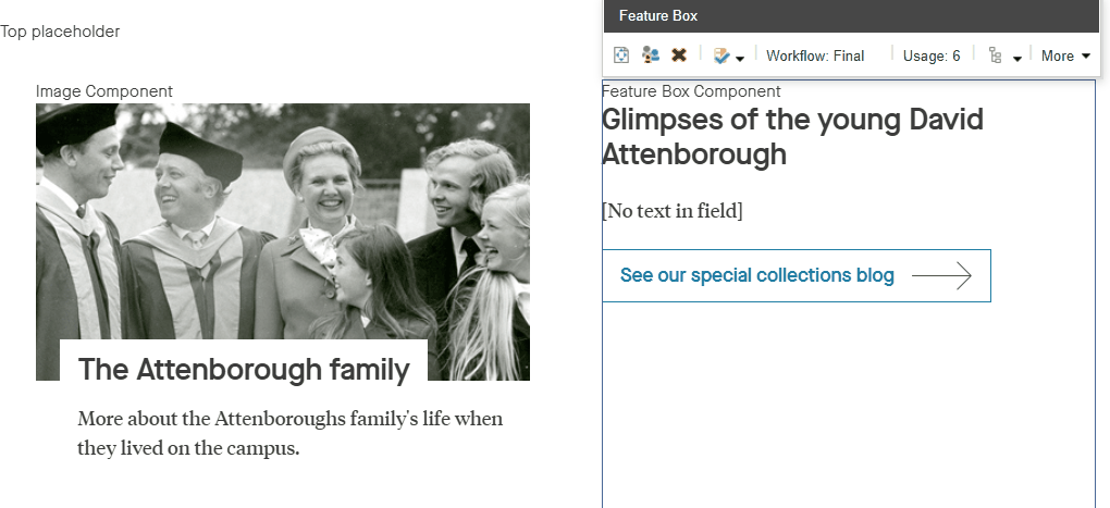 View of the frontend of a Content Management System