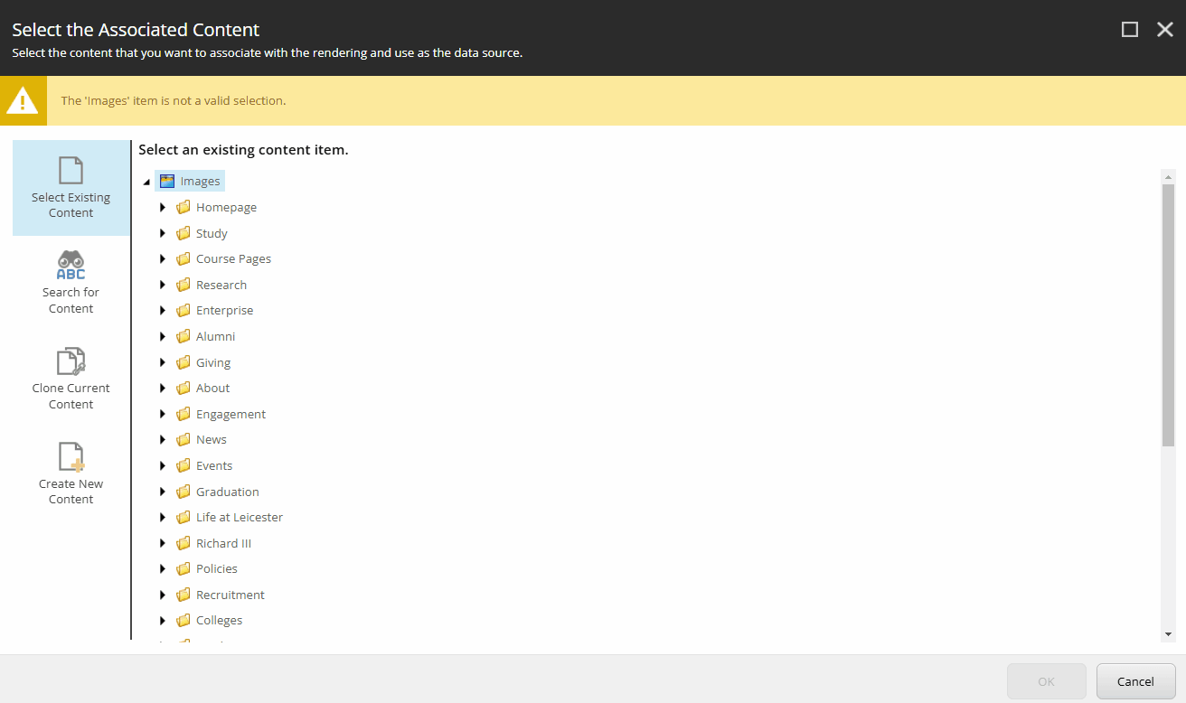 View of the backend of a Content Management System