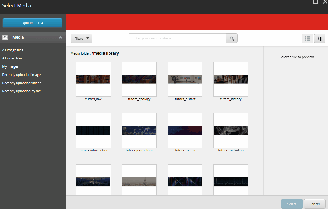 View of the backend of a Content Management System