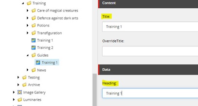 View of the backend of a Content Management System