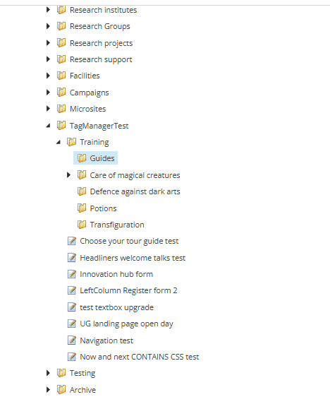 View of the backend of a Content Management System