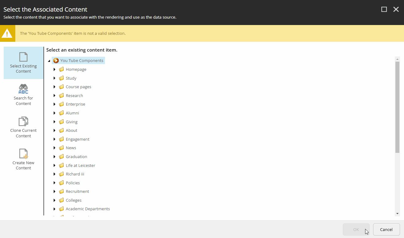 View of the backend of a Content Management System