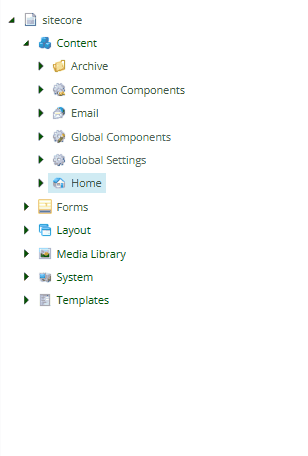 A view of a content tree in a content management system
