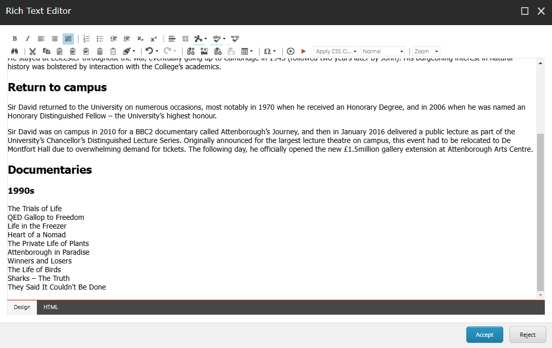 Gif showing how to create a bulleted list in a content management system