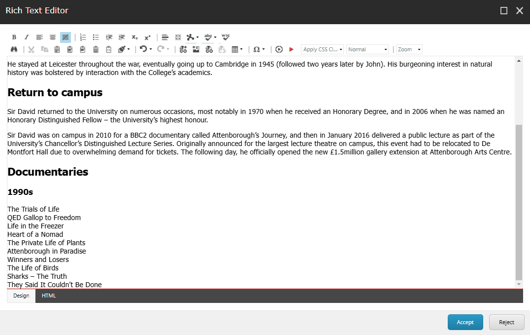 Gif showing how to create a bulleted list in a content management system