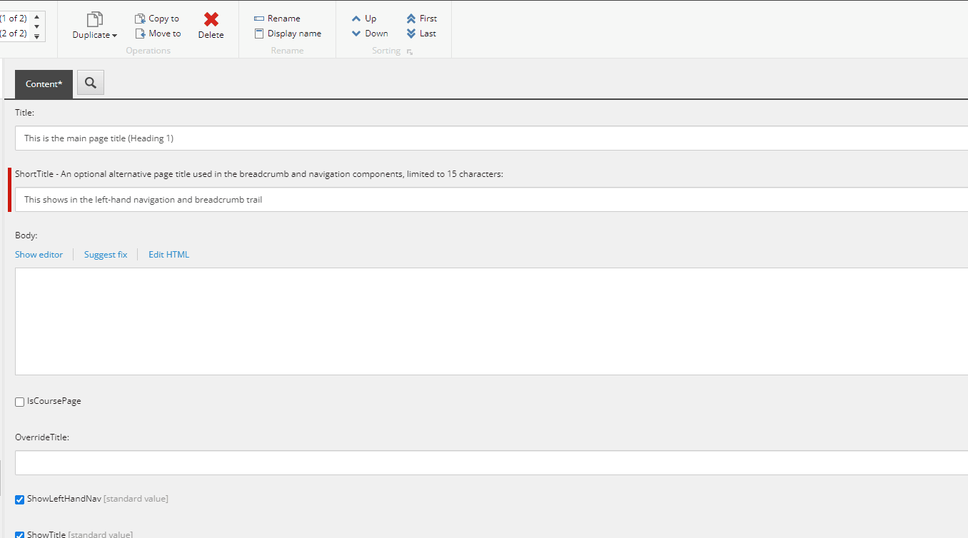 Gif showing how to open a rich text editor in a content management system