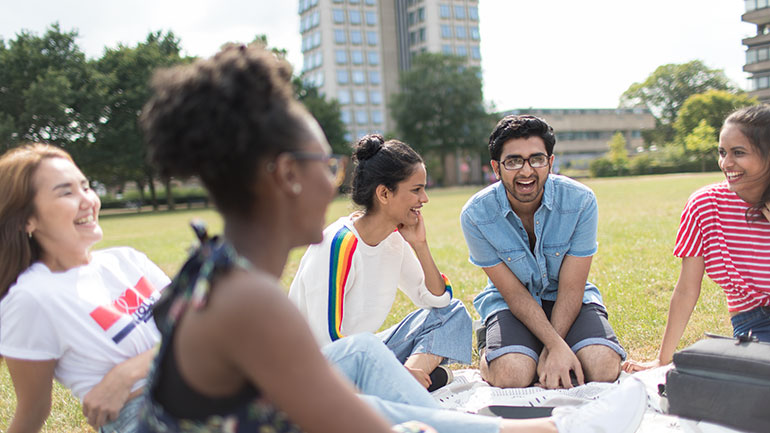 Students laughing in Victoria Park