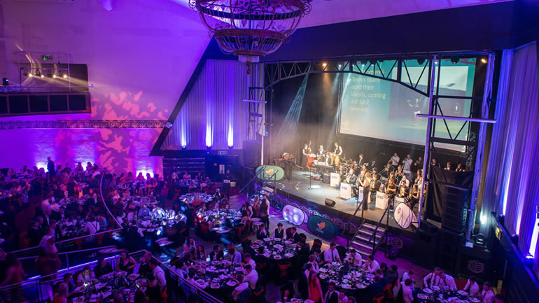 Big band playing in hall