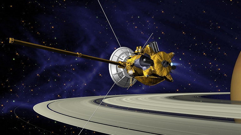 Artist's concept of Cassini's orbit insertion around Saturn