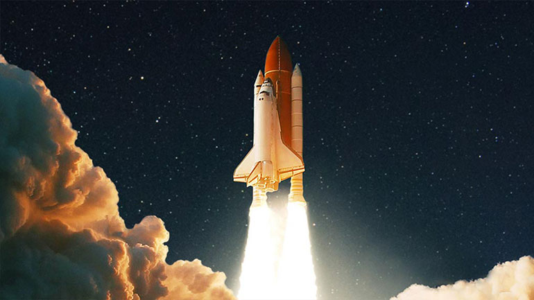 a spacecraft launching into space