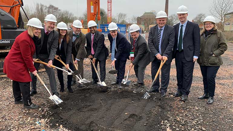 L-R: Professor Emma Bunce, Professor of Planetary Plasma Physics, University of Leicester; Sir Peter Soulsby, City Mayor; Liz Kendall MP, Leicester West; Gary Dixon, Chair of Council, University of Leicester; Professor Nishan Canagarajah, President and VC, University of Leicester; Rt.Hon. Chris Skidmore, Minister of State for Universities, Science, Research and Innovation; Jack Kirkland, Chairman, Bowmer & Kirkland; Kevin Harris, Chair, LLEP; Neil O’Brien MP, Harborough, Oadby and Wigston; Catherine Mealing Jones, Director of Growth, UK Space Agency