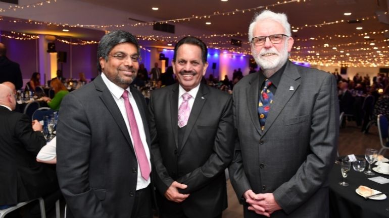 Professor Nishan Canagarajah with guests at the LeicestershireLive Education Awards 2021.