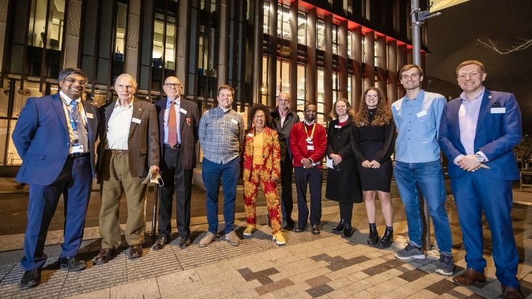 University of Leicester President and Vice-Chancellor, Professor Nishan Canagarajah, with past Students' Union Presidents at the official opening of the renovated Percy Gee Building.