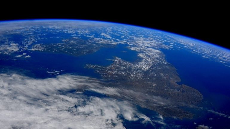 A satellite view of the UK from space.