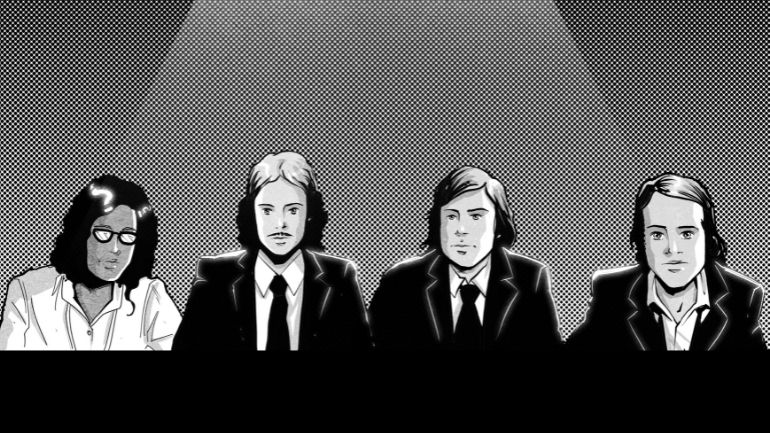 Illustration of Leicester's 1974 University Challenge team, featuring Sandya Narayansami.