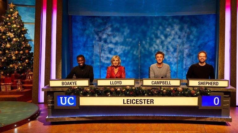 Jeffrey Boakye, Sian Lloyd, Dallas Campbell and Andrew Shepherd on the set of University Challenge.