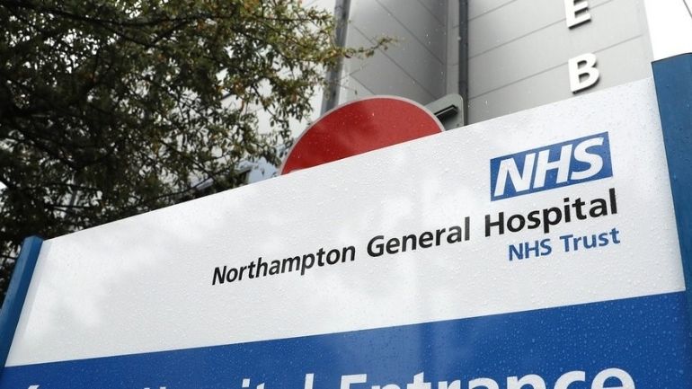 An entrance sign at Northampton General Hospital.