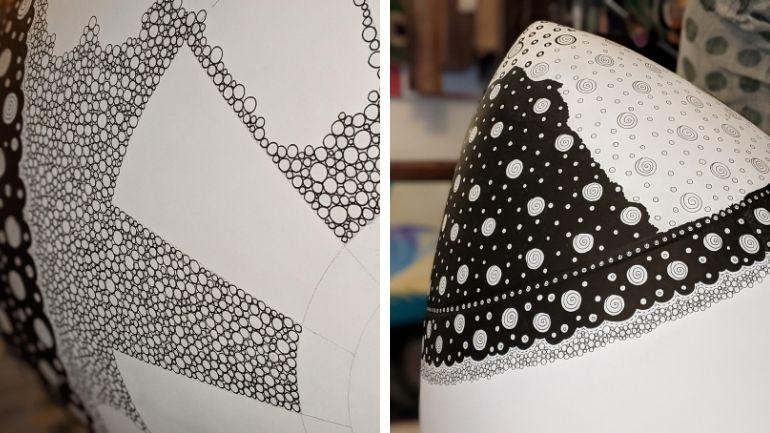 Close up progress pictures of the rocket sculpture to be placed on the University of Leicester campus.