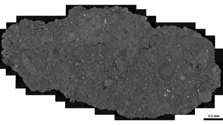 A scanning electron microscope image of the Winchcombe meteorite interior.