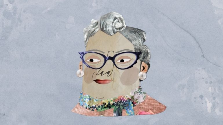 A composite image showing what Edna Welthorpe, persona of famous playwright Joe Orton, might have looked like.