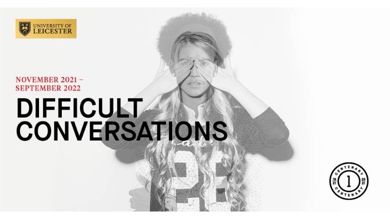 Graphic to promote Difficult Conversations public lecture series, taking place between November 2021 and September 2022.