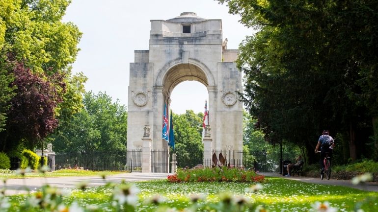 The Grade-I listed Arch of Remembrance in Victoria Park, unveiled in 1925 close to the University campus.