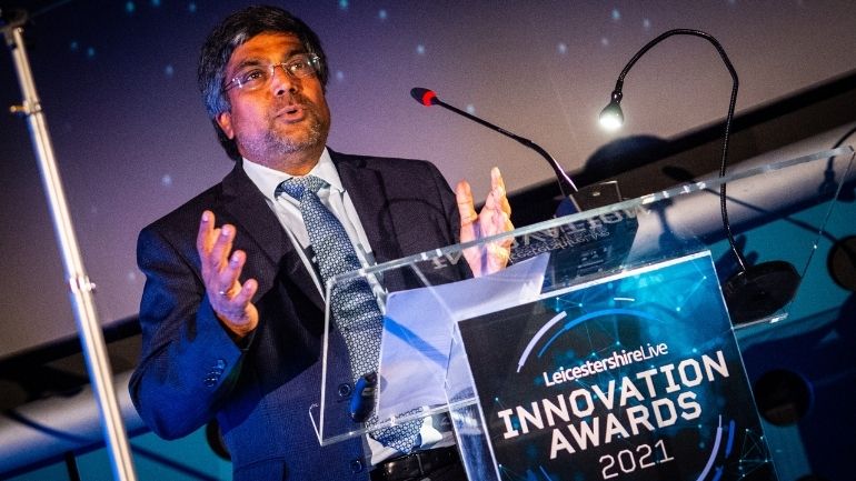 Professor Nishan Canagarajah speaks at the 2021 LeicestershireLive Innovation Awards.