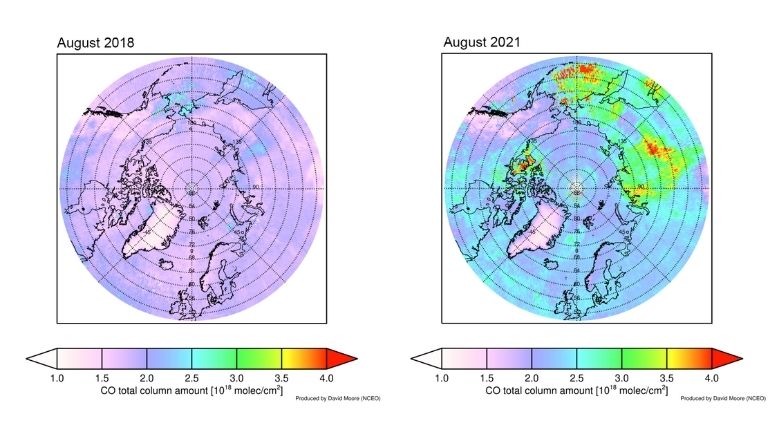 Graph showing levels of carbon pollution before and during Siberian fires.