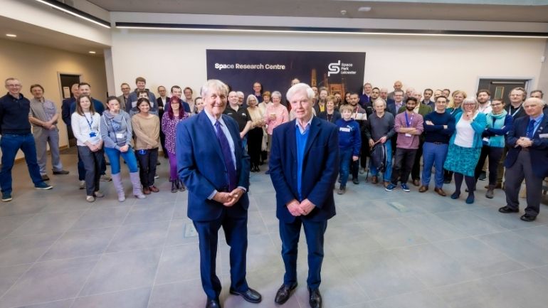 Emeritus Professor Alan Wells and Emeritus Professor Ken Pounds with members of the Space Research Centre.