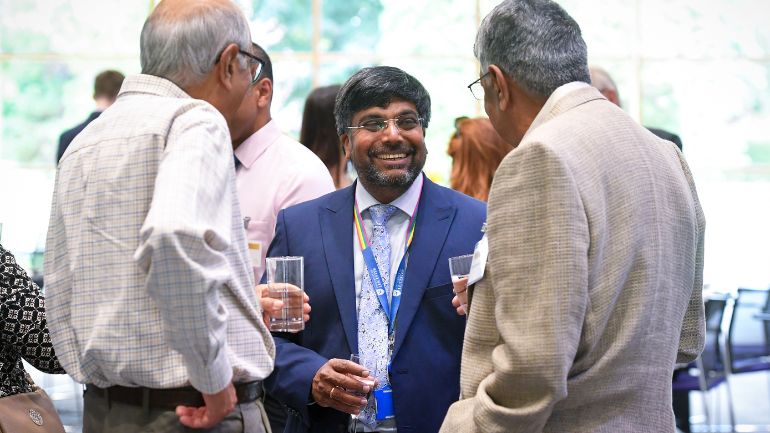 Professor Nishan Canagarajah with members of the University of Leicester's Legacy Guild.