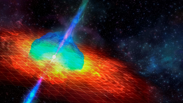 Artist's impression of the gamma-ray burst GRB 211211A - Credit: Soheb Mandhai