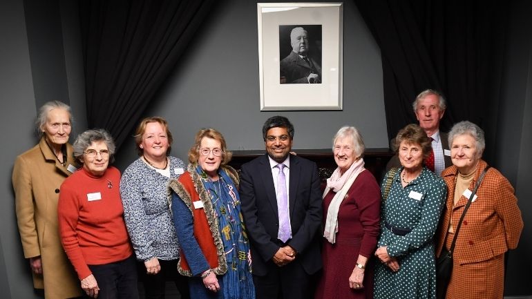 Professor Nishan Canagarajah with descendants of University founding benefactor Thomas Fielding Johnson at unveiling of a portrait of the prominent Victorian business leader.
