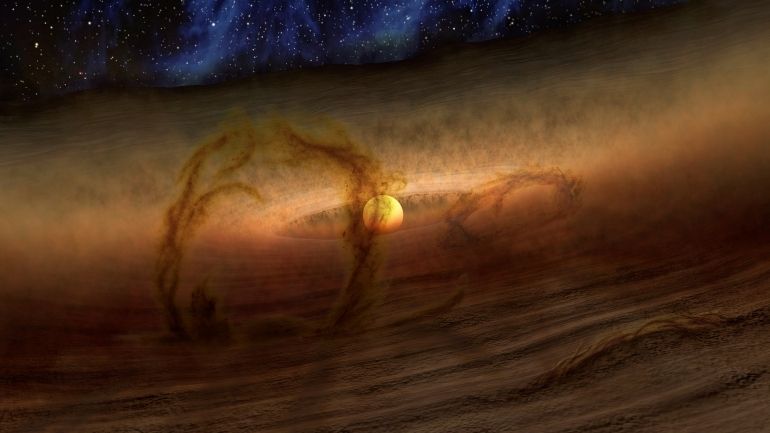 An artist’s impression view of proto-planetary discs, the environment in which planets form.