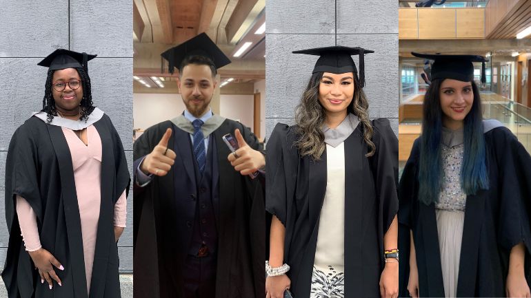 Composite image of four University of Leicester graduates in 2022.